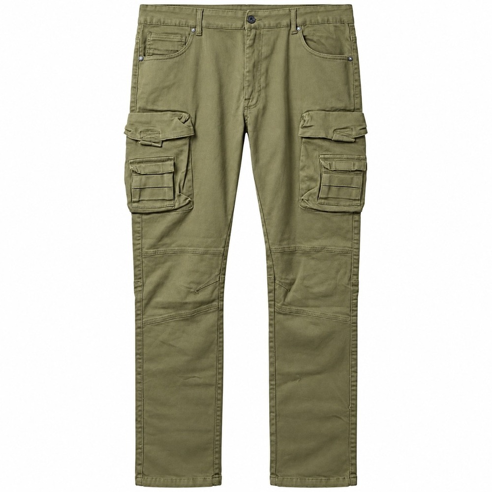 SMOKE RISE Slim Tapered Cargo Pant Sz 44x32 Army Green Stretch Retro Streetwear